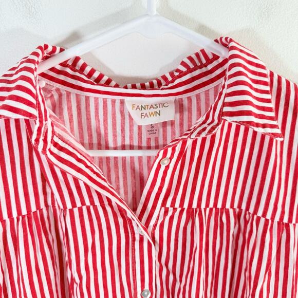 Fantastic Fawn Red White Stripe Sequin Tassel Fringe Shirt Dress Small College - Picture 6 of 14